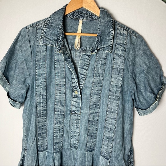 Uncle Frank Short Sleeve Collared Blue Denim Shift Dress Pockets Small Boho - Picture 2 of 11